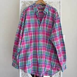 Ralph Lauren Shirt Men 3XL Tall Pink Plaid Oxford Button‎ Down Long Sleeve